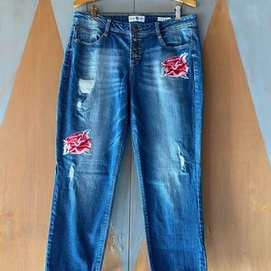 Black Daisy - Jaime Relaxed Skinny Jeans with Roses and Holes - Size 11/30